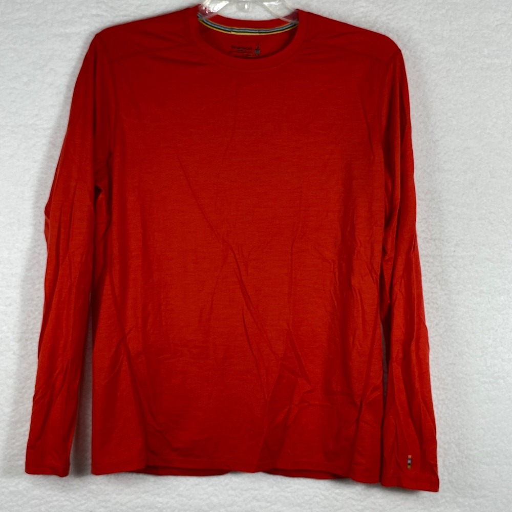 Smartwool Merino 150 Mens Large Orange Red Long Sleeve Base Layer Top Crew Neck
